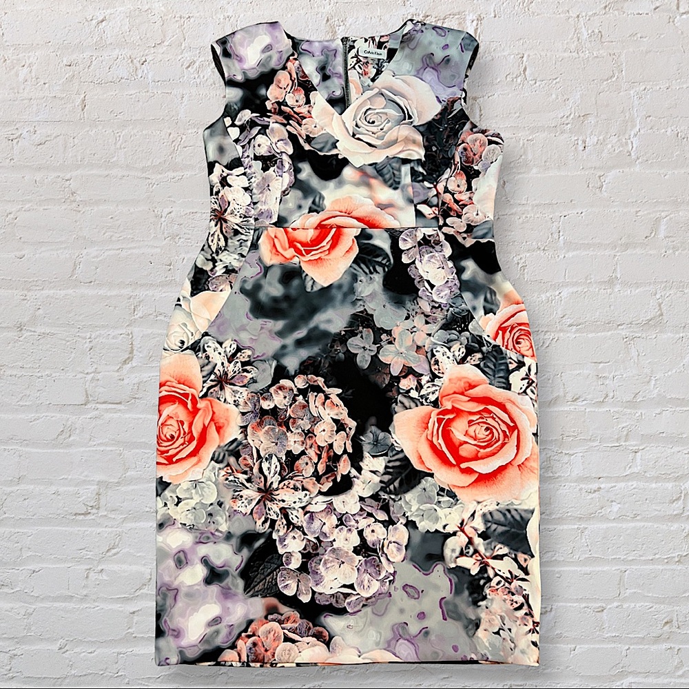 Womens Calvin Klein Graphic Floral Print Fitted Dress Size 16